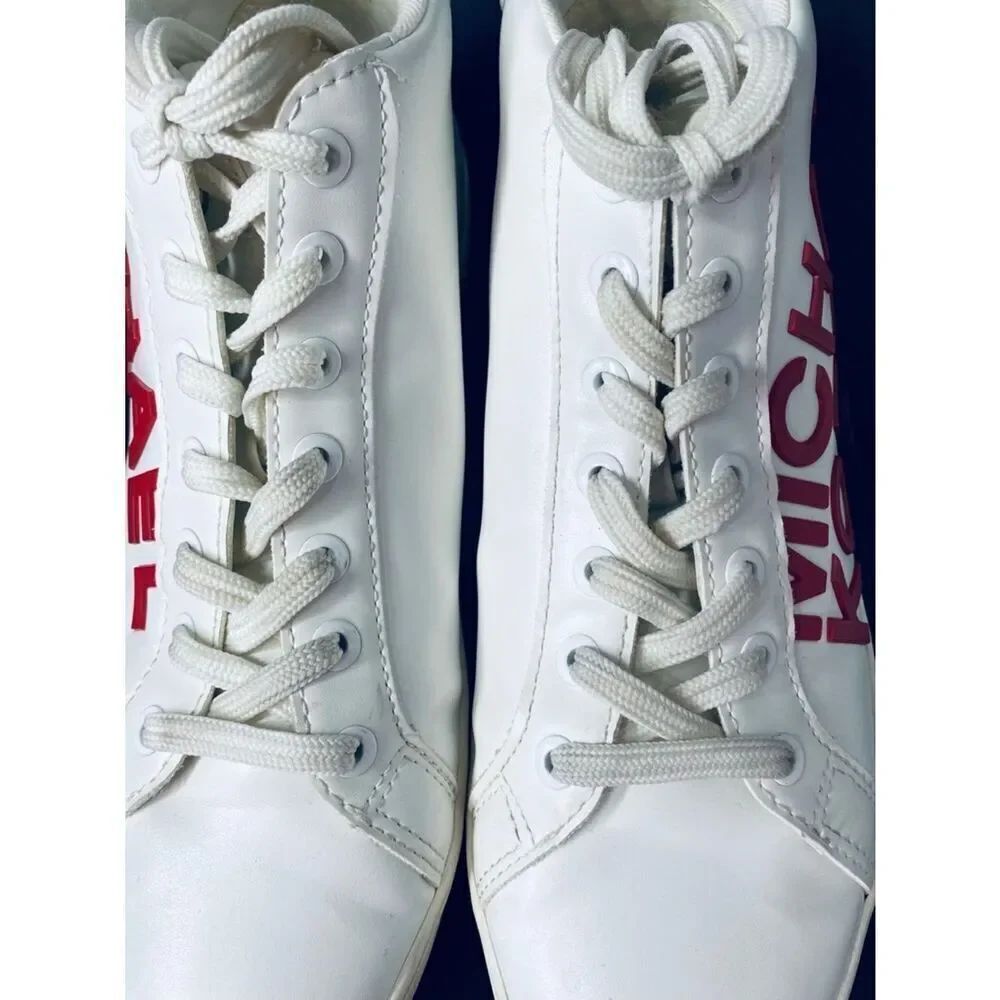 🛍️Michael Kors White Sneakers with Red Logo Mid-High-Tops - Picture 8 of 16